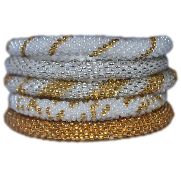 Silver- Gold and White Handmade Bracelets Set- Seed Beads-Nepal- BS101 - CC11LV6MAU1