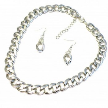 Silvertone Thick Infinity Curb Chain Statement Necklace Earring Jewelry Set - CC11JEIM3XX