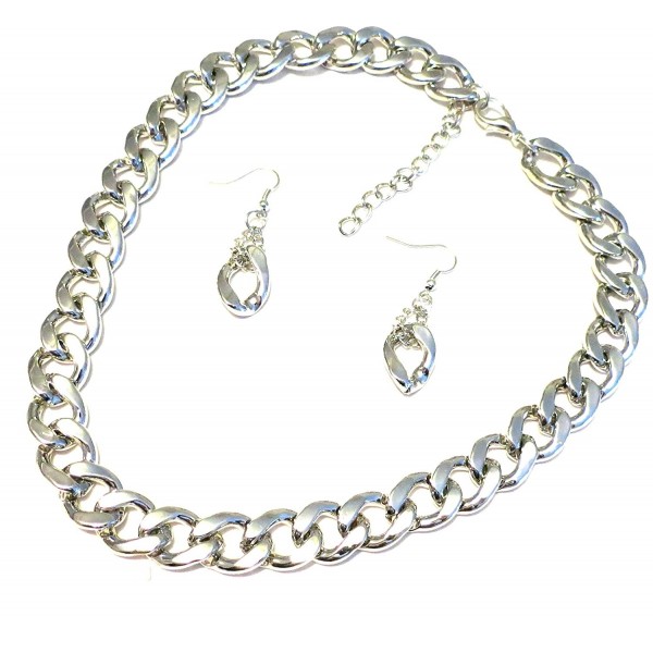 Silvertone Thick Infinity Curb Chain Statement Necklace Earring Jewelry Set - CC11JEIM3XX