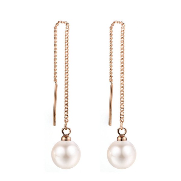 Threader Earrings Piercing Hypoallergenic gold white - Rose gold-white pearl - CB17AYU64DI