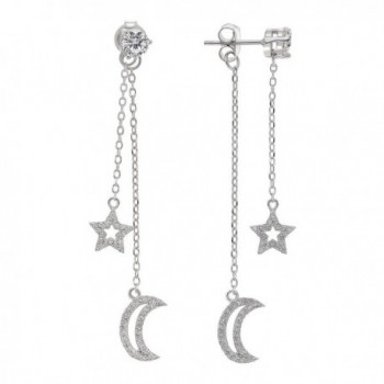 Sterling Silver Solitaire CZ with Star and Moon Pave CZ Drop Dangle Earrings - CH12I6A62A7