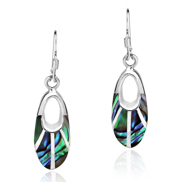 Celestial Oval Abalone Shell Inlay .925 Sterling Silver Dangle Earrings - CA12L2NZSOX