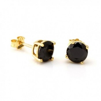 Stud Post Earrings Round Black Simulated CZ Yellow Tone Plated 925 Sterling Silver - CS12MZXSBZ5