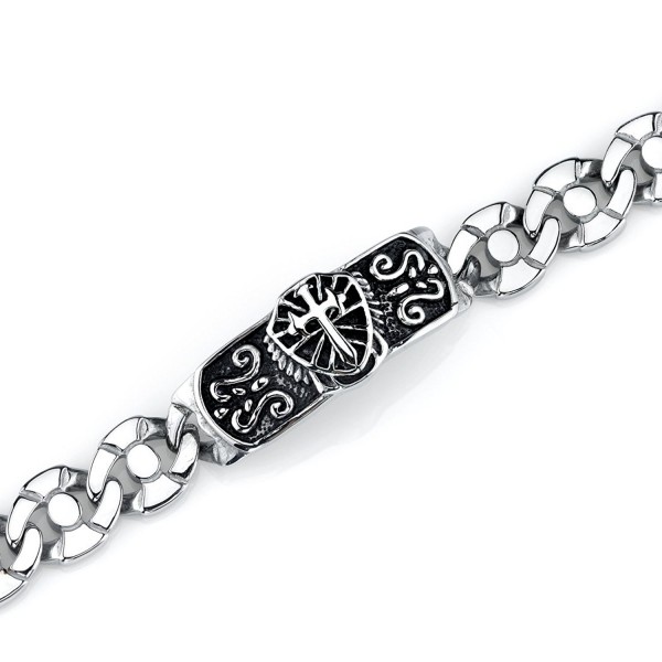 ID Style Stainless Steel Cross and Shield Fancy Chain Bracelet - CT119H46Z9H