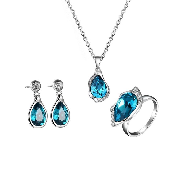 FANCYGIRL jewelry Sets Crystal Pendant Necklace Earrings Ring Gifts for Womens - CU189KQEQMU