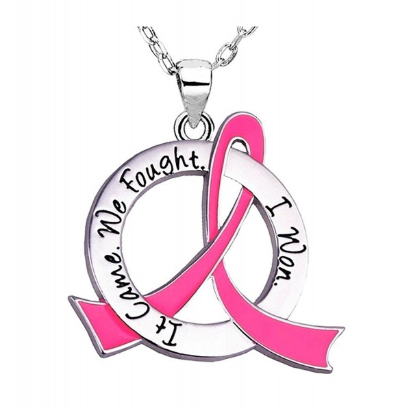 Fought Breast Cancer Survivor Necklace - Pink Ribbon - CZ12O41XNX1