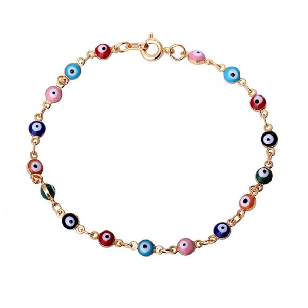 Blowin Womens Present Rose Gold Tone Overlay with Colorful Mini Evil Eye Style Bracelet 7.87 Inch - CH12MYS6AFF