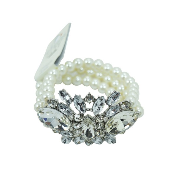 Wedding Shower White Imitation Pearl Multi-strand with Crystal Flower Acceent Bracelet - CU12BF6C17T