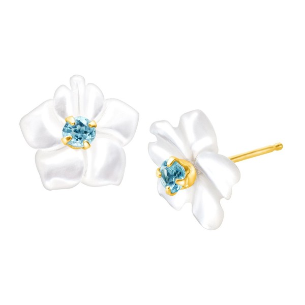 1/10 ct Natural Blue Topaz and Mother-of-Pearl Stud Earrings in 14K Gold - CZ11QU4KQV5