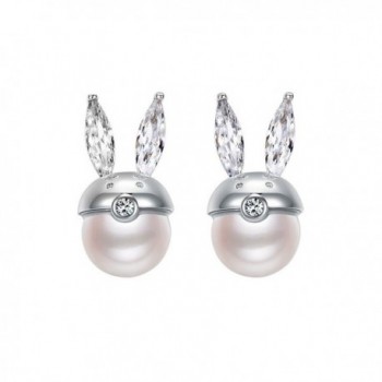 Rabbit Ear White Zircon Stud Earrings Freshwater Cultured Pearl Stud Earrings Sterling Silver Studs - CB188MQ665D