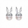 Rabbit Ear White Zircon Stud Earrings Freshwater Cultured Pearl Stud Earrings Sterling Silver Studs - CB188MQ665D