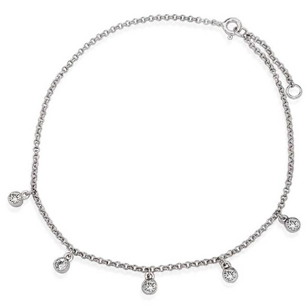 Bling Jewelry Bezel Setting CZ Dangle Charms Rolo Chain Anklet 925 Sterling Silver - C4119B12R5H