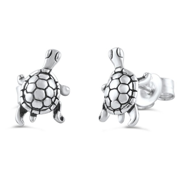 Sterling Silver Small Turtle Stud Earrings - 9mm - C9117LYOQ2X