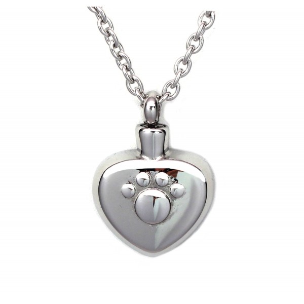 Embossed Paw Print Heart Shape Pendant and Necklace Urn Cremation Ashes Keepsake Memorial - CV124SURL65