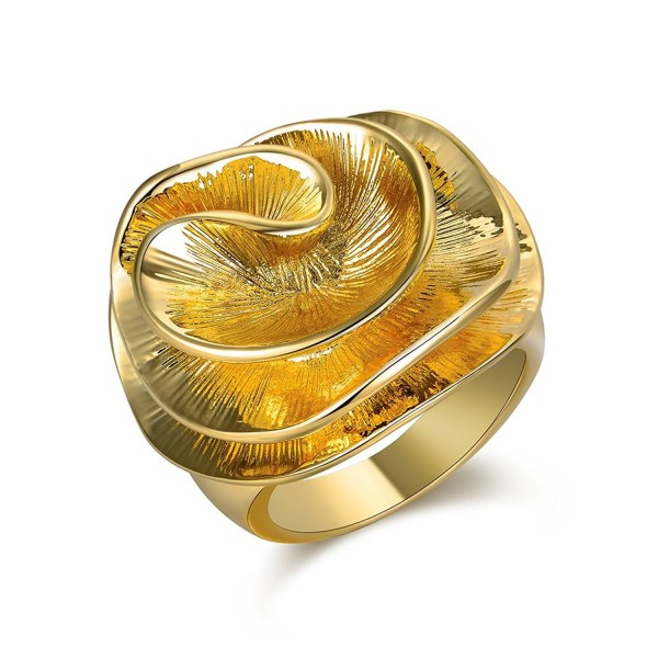 Mytys Gold Wave Flower Ring Fashion Jewelry Womens Unique Chunky Cocktail Rings - C4188HMC4GD