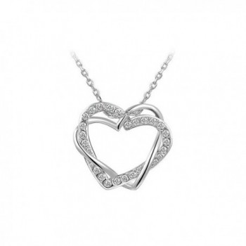 Bling Stars Double Heart Interlocking Crystal Pendant Plated Platinum Necklace - White - CK12FQK9T8T