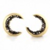 Laonato Crescent Moon and Black CZ Earrings - Gold - CX12NH3CDLV