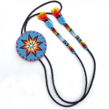 Viva Turquoise Blue Beaded Bolo Tie 3 Inch Handmade Star Beadwork Non ...