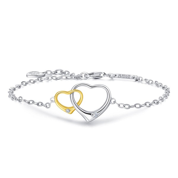 Billie Bijoux 925 Sterling Silver Gold Plated Double Open Heart Charm Ankle Bracelet Ideal Gifts for Women - CH17Z3OS2C3