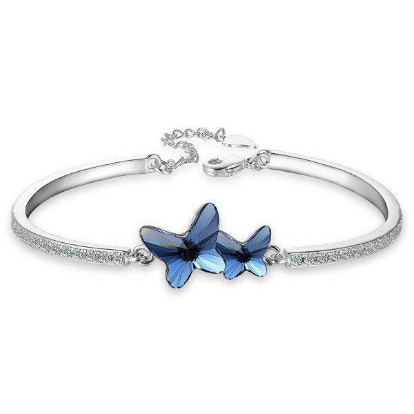 EleQueen Women's Silver-tone CZ "Butterfly Love" Bangle Bracelet Denim Blue Adorned with Swarovski Crystals - CZ12O5KGINP