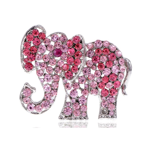 Alilang Womens Silvery Tone Clear Blue Pink Rhinestones African Baby Elephant Brooch Pin - Pink - C4113T2GCSH