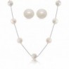 Sterling Silver White Shell Pearl Station Necklace Earrings- Gift Boxed Set (11-12 mm) - C6116QZO3GH