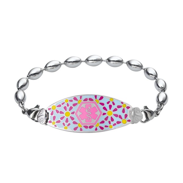 Divoti Custom Engraved Darling Daisy Medical Alert Bracelet -Rice Bead Stainless -Pink - CK12NDULTFS