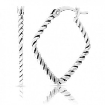 Small Sterling Silver Twisted Flat Square Hoop Earrings - CH186I389IW