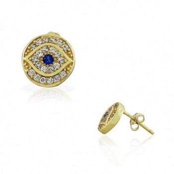 925 Sterling Silver White Blue CZ Round Evil Eye Stud Earrings - Yellow - CG122DN4DXD