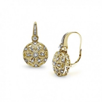 Yellow Gold Flashed Sterling Silver Round Filigree Diamond Accent Leverback Drop Earrings- IJ-I3 - CO17Z4N84AX