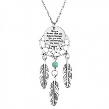MJARTORIA Women's Dangling Feather Charms Filigree Tribal Dreamcatcher Pendant Chain Necklace - Engraved - C512NZU58RJ