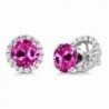 3.76 Ct Round Pink Created Sapphire Sterling Silver Stud Earrings with Jackets - CN11MDF24QP