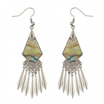 Lux Accessories Silvertone Abalone Shell Crystal Rhinestone Fringe Drop Earring - C817YH0N8S0