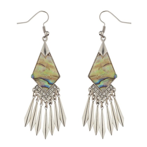 Lux Accessories Silvertone Abalone Shell Crystal Rhinestone Fringe Drop Earring - C817YH0N8S0