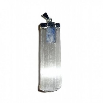 1pc Selenite Blade with Blue Kyanite Mini Haystack Healing Crystal Silver Metal Plated Pendant with Bail Loop - CJ128VOP07V