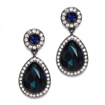 Mariell Pear-Shaped Dark Teal & Navy Blue Crystal Teardrop Earrings for Prom- Bridesmaids- or Homecoming - C917YEL5W3U