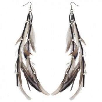 Lux Accessories Boho burnished Silver Suede Brown Textured Feather Earrings - CF17YRDHS7R