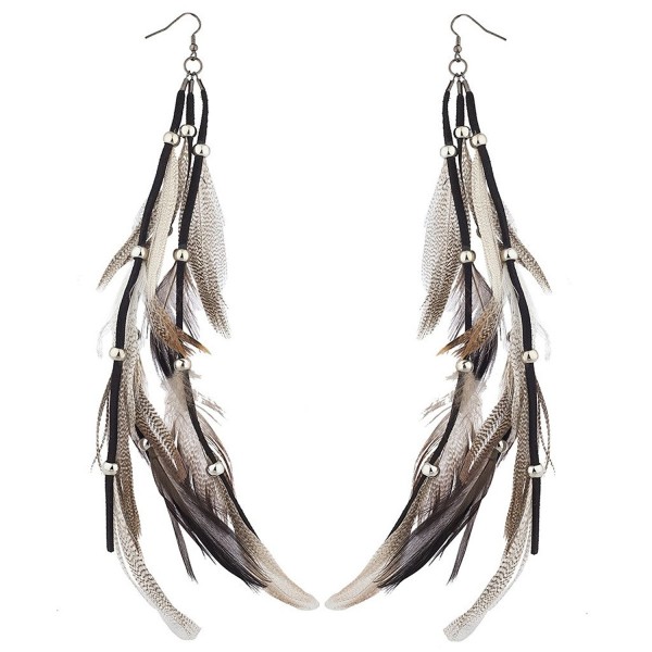 Lux Accessories Boho burnished Silver Suede Brown Textured Feather Earrings - CF17YRDHS7R