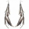 Lux Accessories Boho burnished Silver Suede Brown Textured Feather Earrings - CF17YRDHS7R