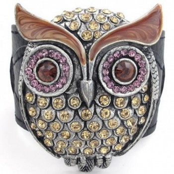 KONOV Womens Crystal Leather Bracelet- OWL Cuff Bangle- Brown Purple Black - C411JP2HWU7