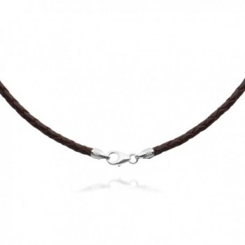 3mm Brown Braided Leather Cord Necklace Choker with Solid 925 Sterling Silver Clasp 24" - CF115GI55XZ