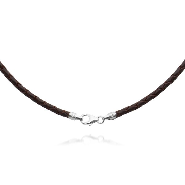 3mm Brown Braided Leather Cord Necklace Choker with Solid 925 Sterling Silver Clasp 24" - CF115GI55XZ