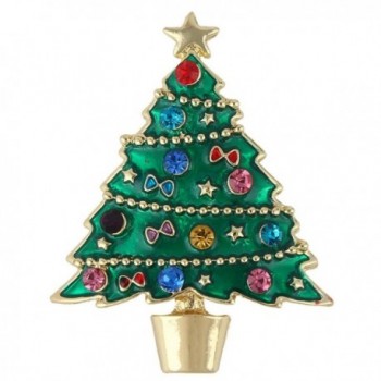 EVER FAITH Star Bowknot Green Wishing Tree Brooch Austrian Crystal Enamel - Gold-Tone - CG11Q2ZXUF1