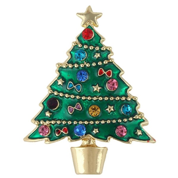 EVER FAITH Star Bowknot Green Wishing Tree Brooch Austrian Crystal Enamel - Gold-Tone - CG11Q2ZXUF1