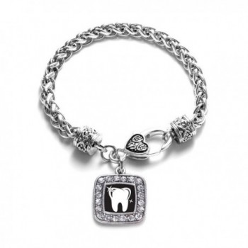 Shiny Tooth Classic Silver Plated Square Crystal Charm Bracelet - CT11U7O1IGV