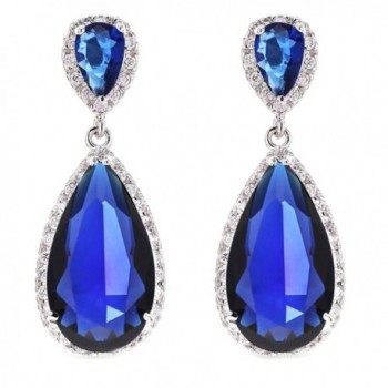 FC JORY White Gold Plated Pear Multi-color Crystal CZ Gem Teadrop Halo Earring - Blue - CJ11APQXI7H