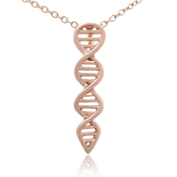Silver DNA Double Helix Science Molecule Necklace - Rose Gold Plated - CJ12BJWRSIV