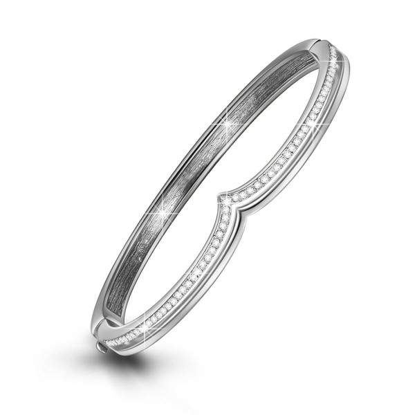 LadyColour "Tresor" Rhodium Plated Crown Bangle Bracelets 7" Push-Button Closure- Crystals from Swarovski - CV12CEH3ELP