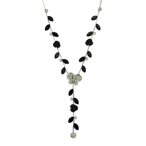 Glamorousky Butterful and Rose Necklace with Black Austrian Element Crystals (5449) - CG11BHSOOFX