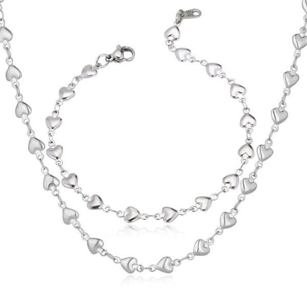 U7 Stainless Steel Jewelry Chain Link Bracelet & Heart Necklace - CD125RAB51L